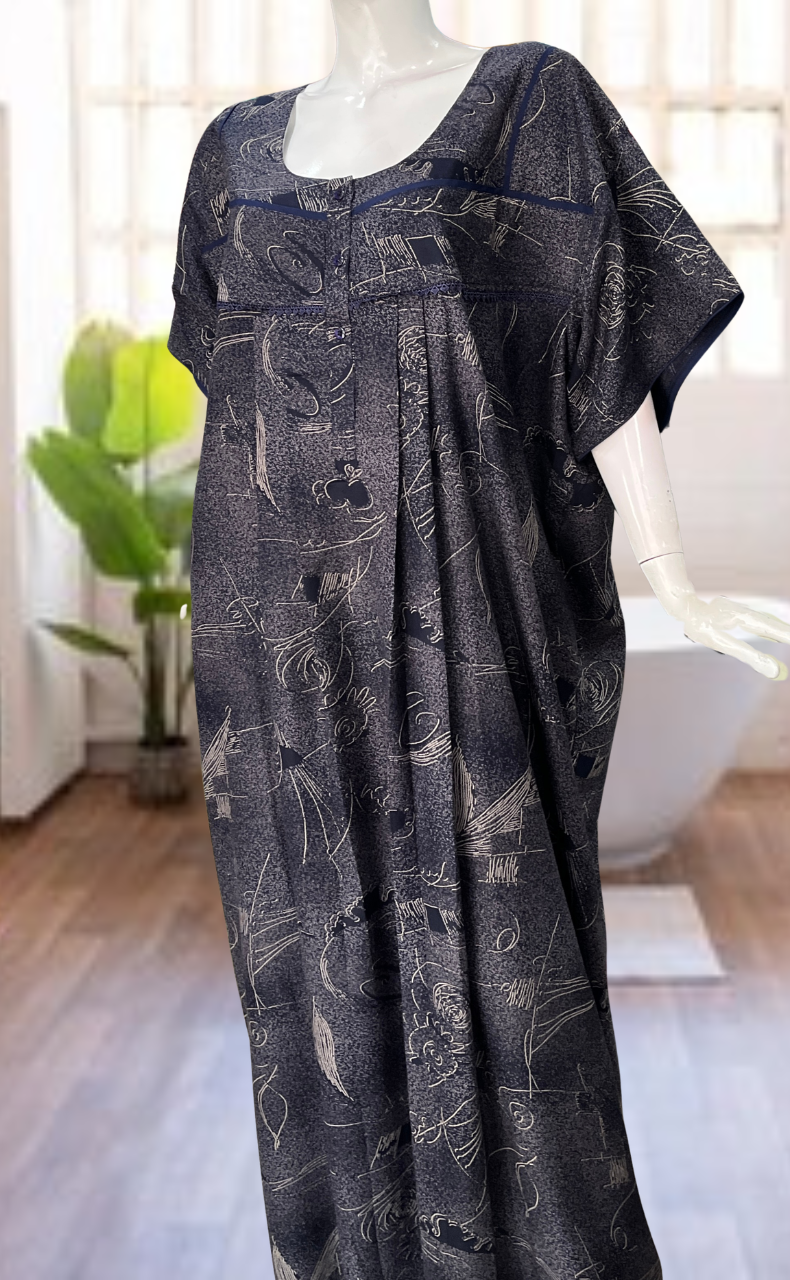 Navy Blue Abstract Spun Nighty. Flowy Spun Fabric | Laces and Frills