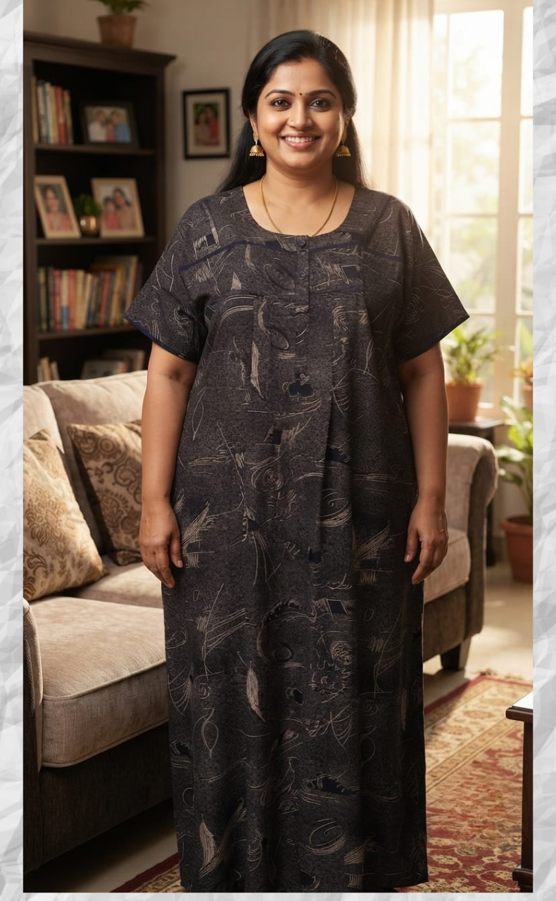 Navy Blue Abstract Spun Nighty. Flowy Spun Fabric | Laces and Frills
