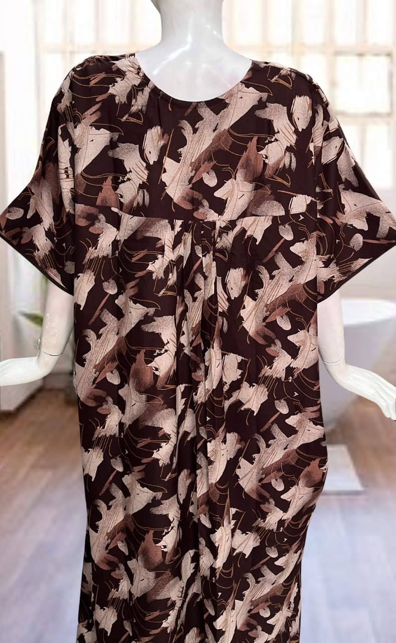Brown Abstract Spun Nighty. Flowy Spun Fabric | Laces and Frills