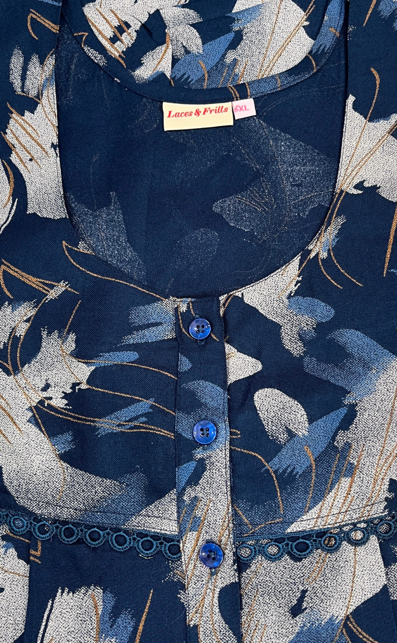 Indigo Blue Abstract Spun Nighty. Flowy Spun Fabric | Laces and Frills