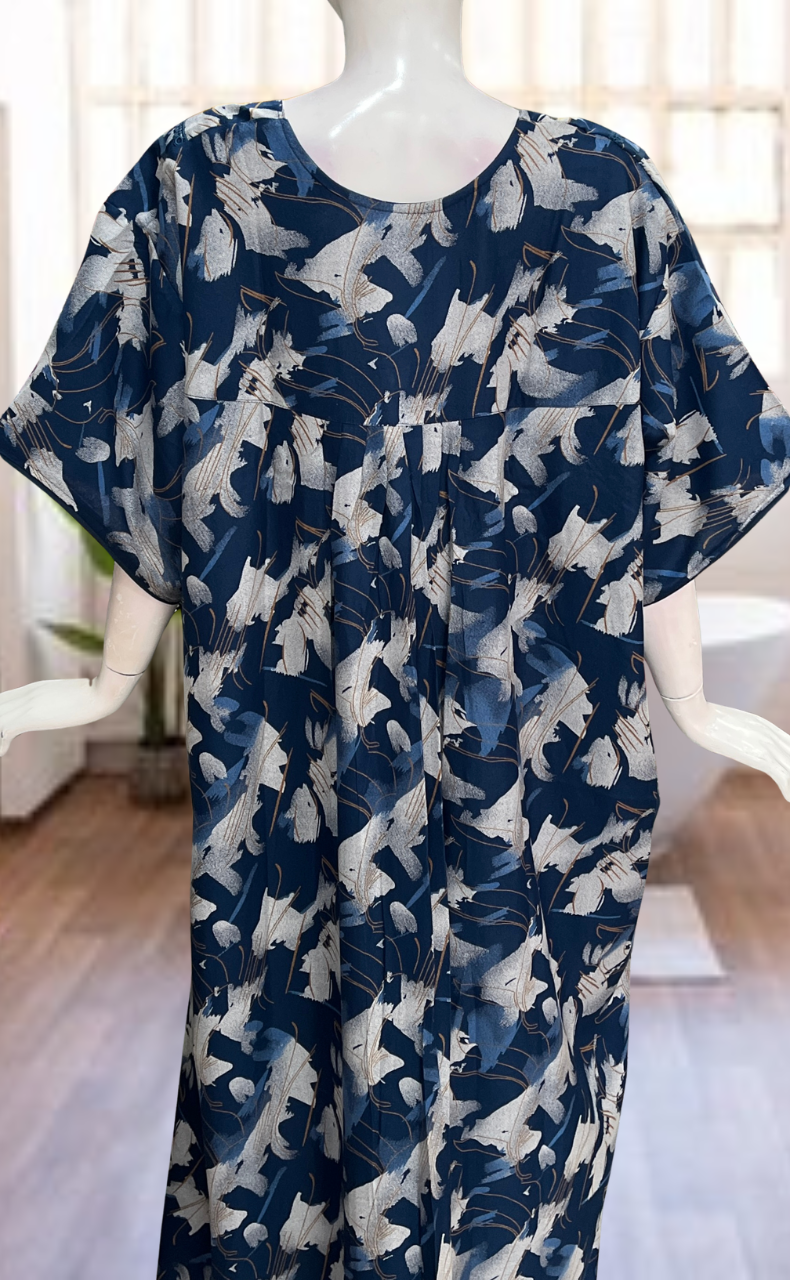 Indigo Blue Abstract Spun Nighty. Flowy Spun Fabric | Laces and Frills
