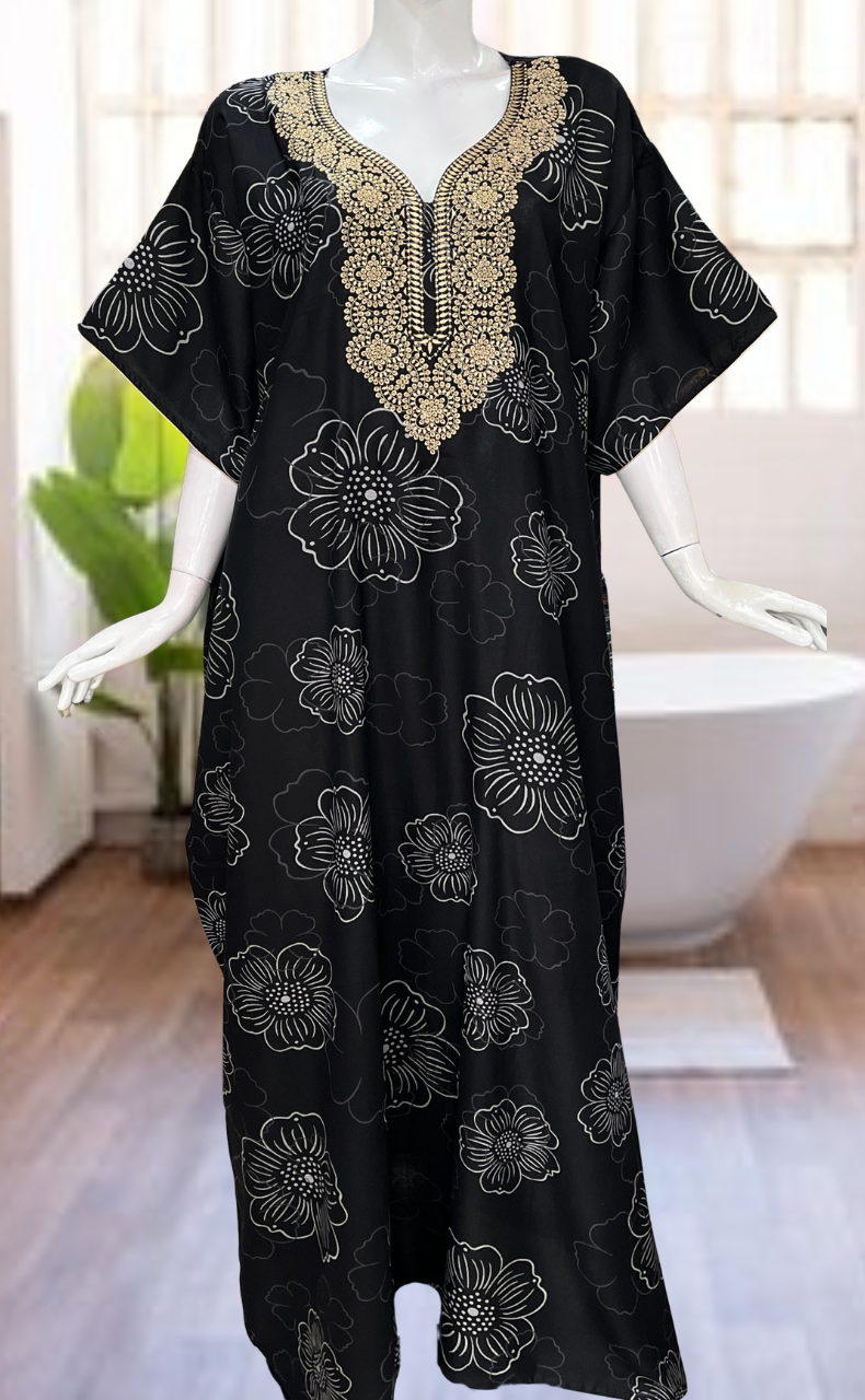 Black Embroidery Spun Nighty. Flowy Spun Fabric | Laces and Frills