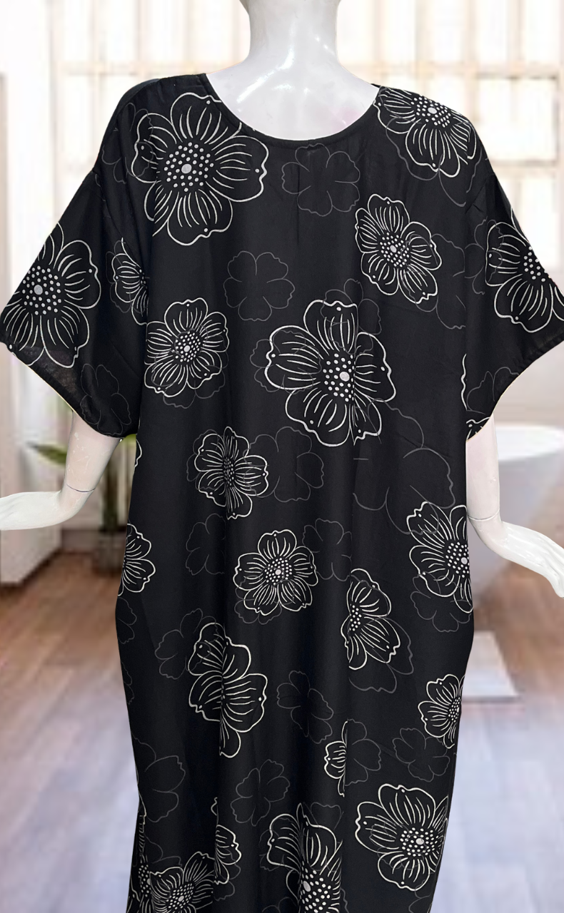 Black Embroidery Spun Nighty. Flowy Spun Fabric | Laces and Frills