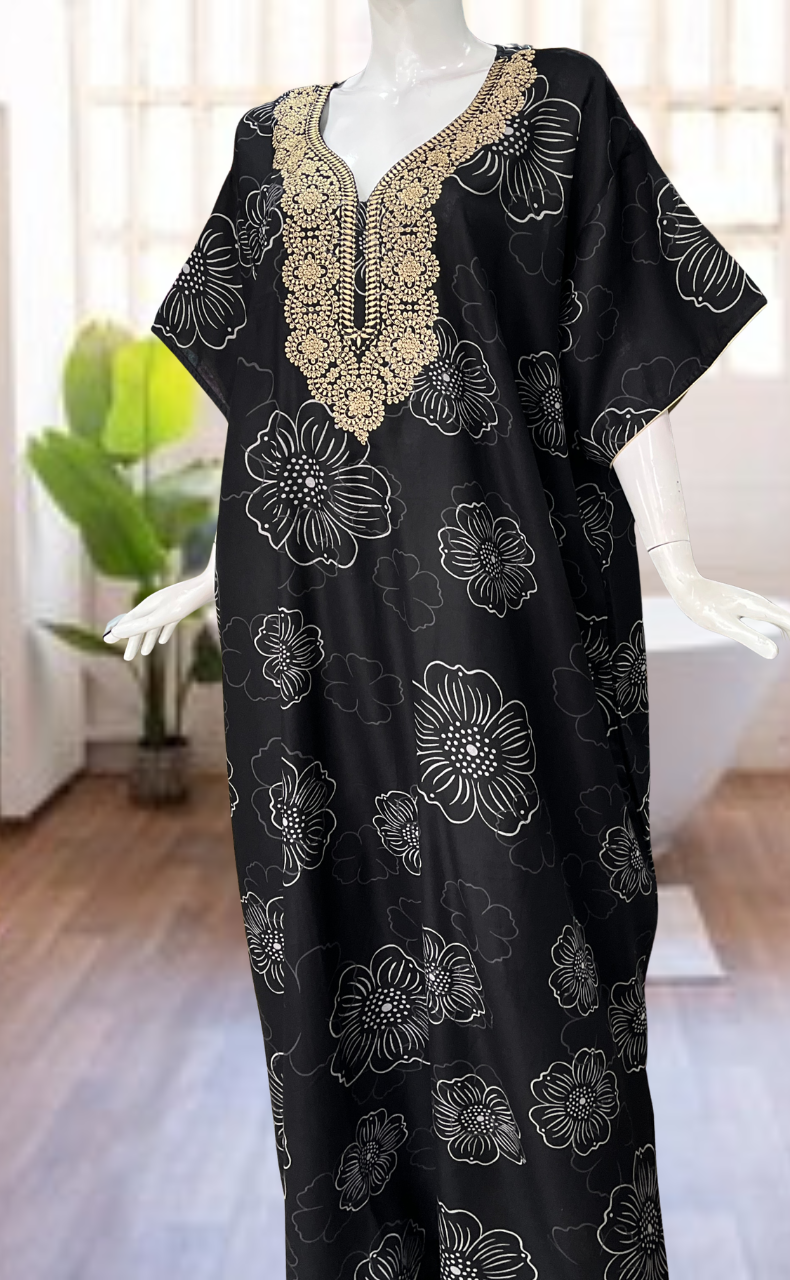 Black Embroidery Spun Nighty. Flowy Spun Fabric | Laces and Frills