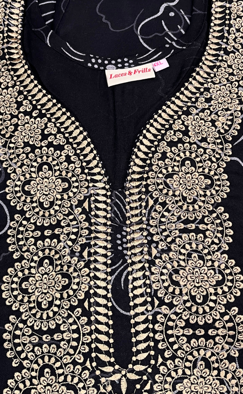 Black Embroidery Spun Nighty. Flowy Spun Fabric | Laces and Frills