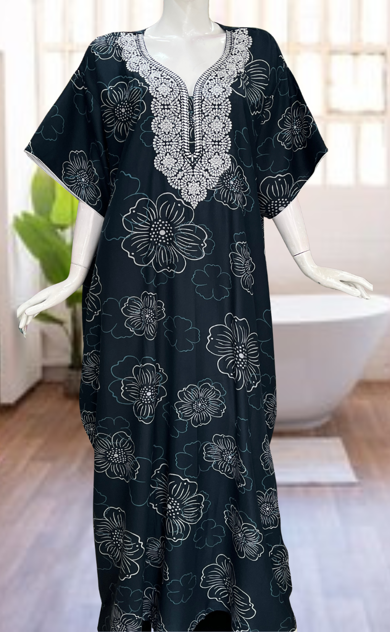 Teal Green Embroidery Spun Nighty. Flowy Spun Fabric | Laces and Frills