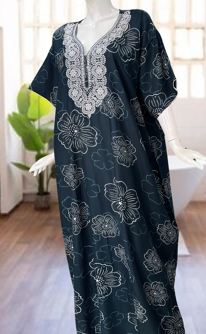 Teal Green Embroidery Spun Nighty. Flowy Spun Fabric | Laces and Frills