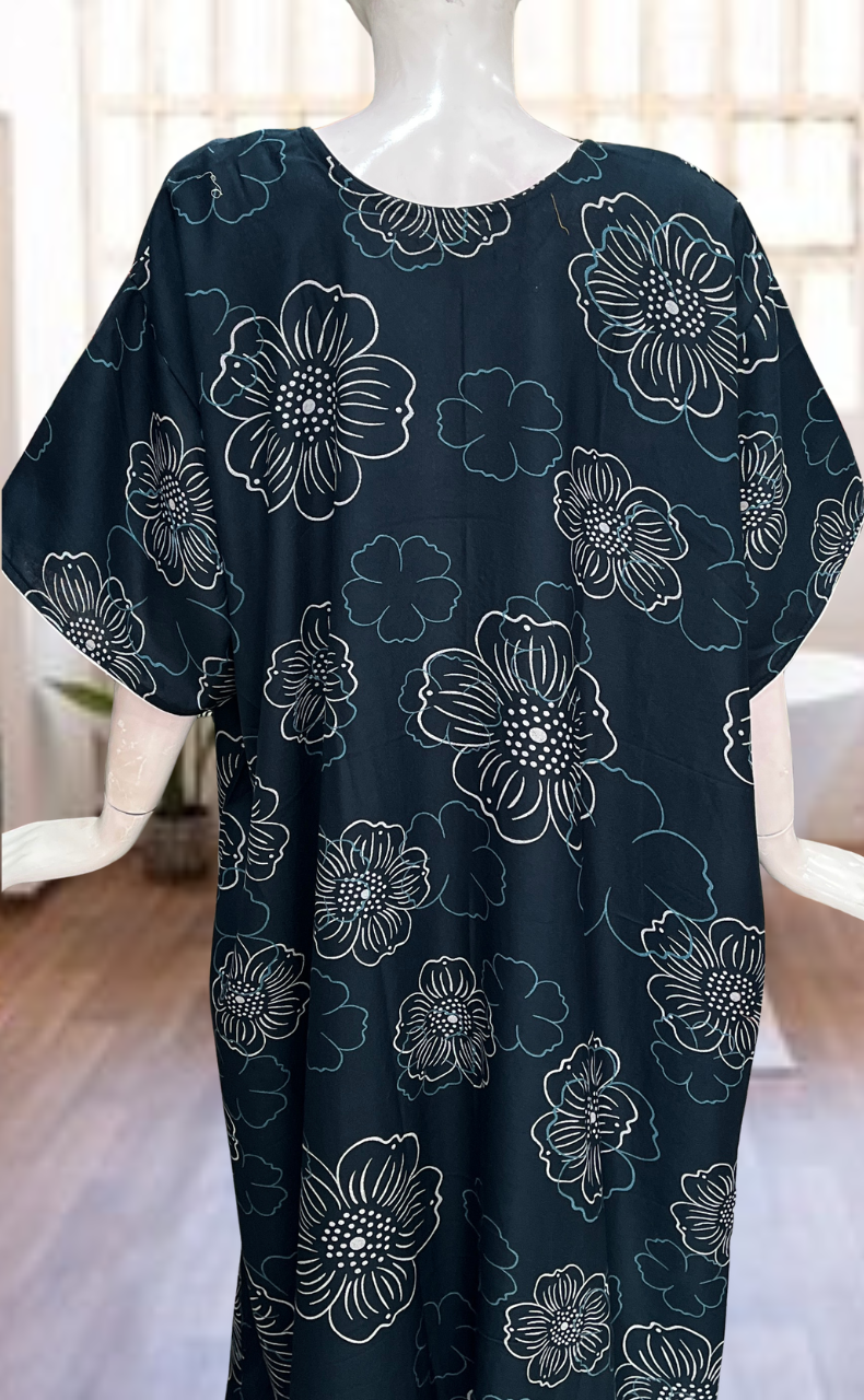 Teal Green Embroidery Spun Nighty. Flowy Spun Fabric | Laces and Frills