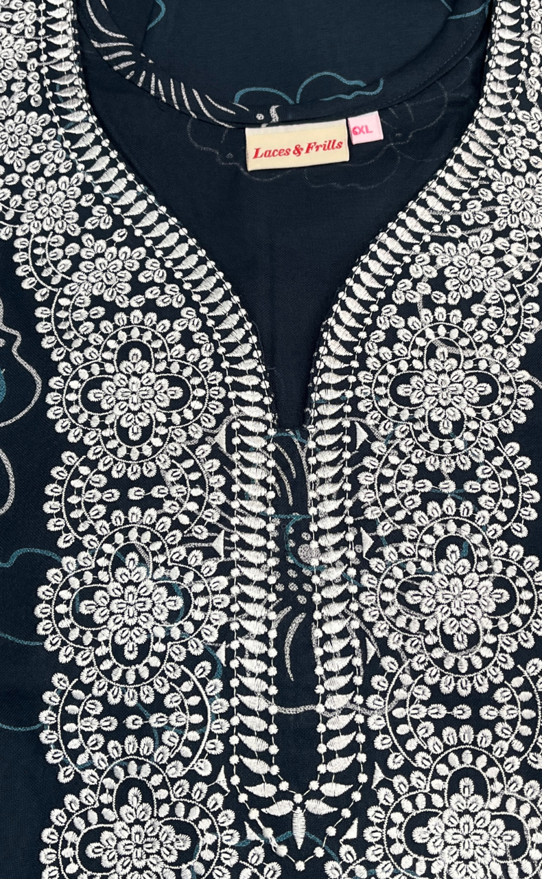 Teal Green Embroidery Spun Nighty. Flowy Spun Fabric | Laces and Frills