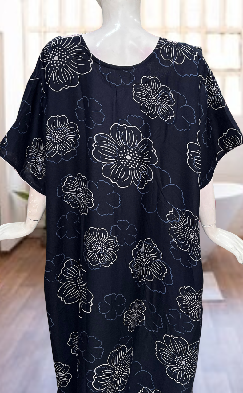 Navy Blue Embroidery Spun Nighty. Flowy Spun Fabric | Laces and Frills