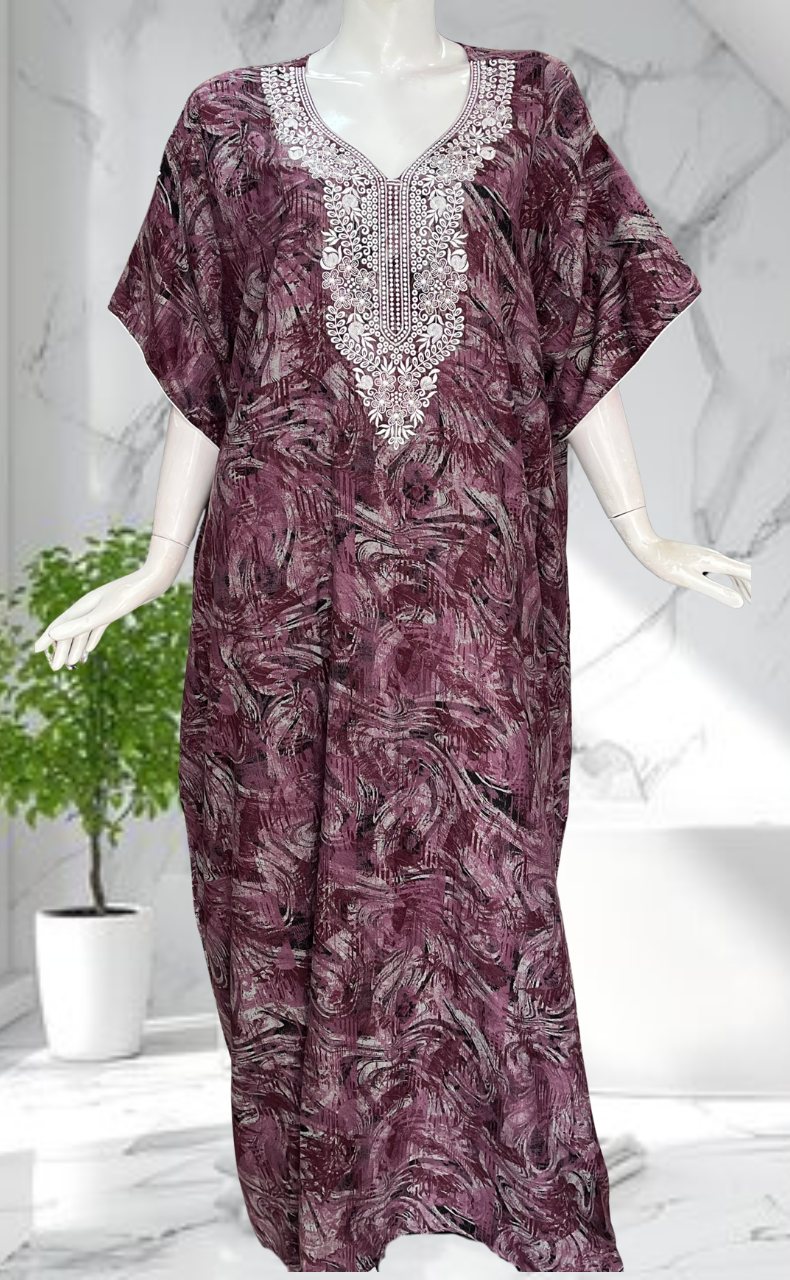 English Pink Embroidery Spun Nighty. Flowy Spun Fabric | Laces and Frills