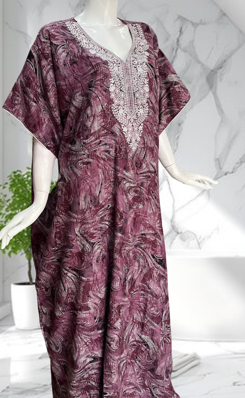 English Pink Embroidery Spun Nighty. Flowy Spun Fabric | Laces and Frills
