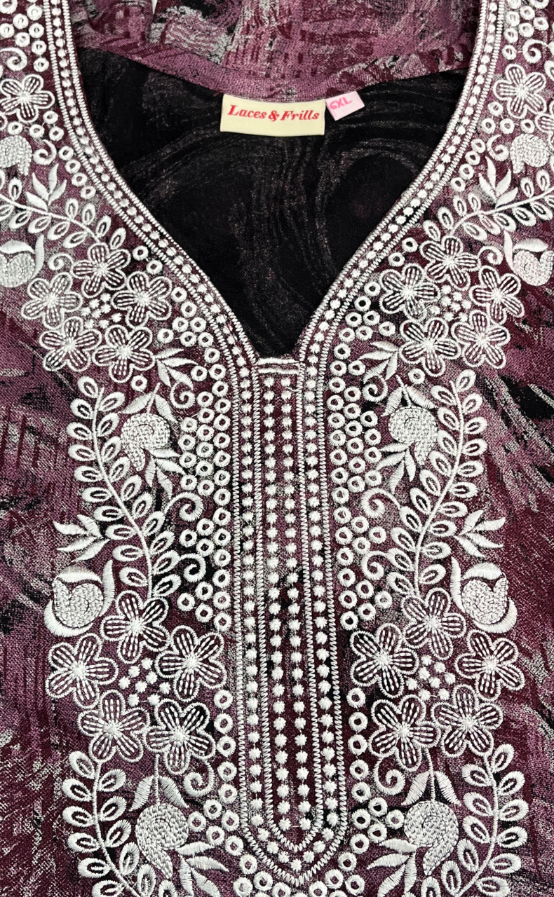 English Pink Embroidery Spun Nighty. Flowy Spun Fabric | Laces and Frills