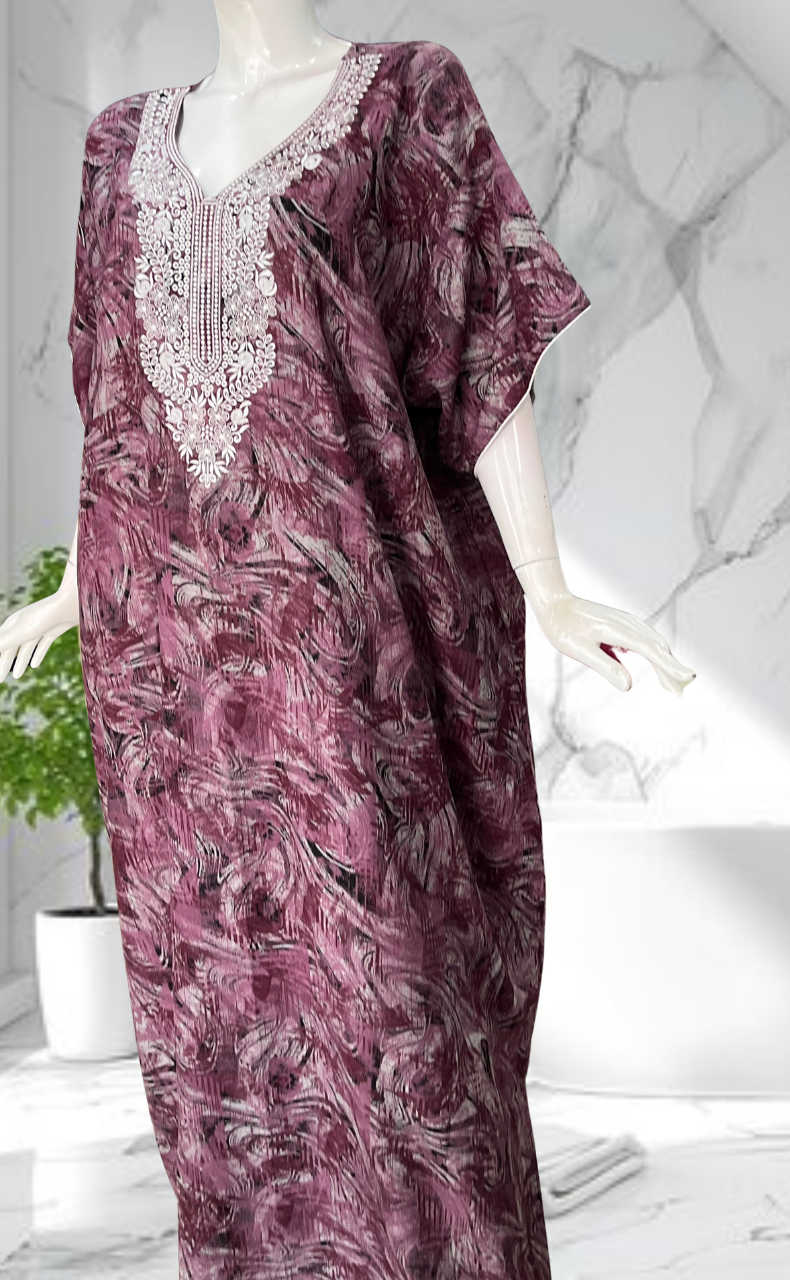 English Pink Embroidery Spun Nighty. Flowy Spun Fabric | Laces and Frills