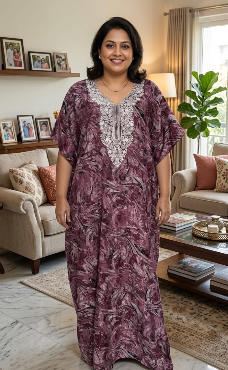 English Pink Embroidery Spun Nighty. Flowy Spun Fabric | Laces and Frills