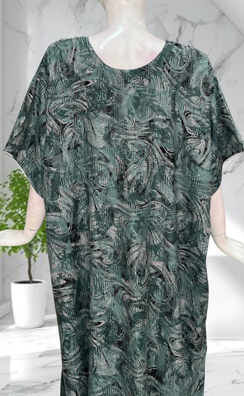 Green Embroidery Spun Nighty. Flowy Spun Fabric | Laces and Frills