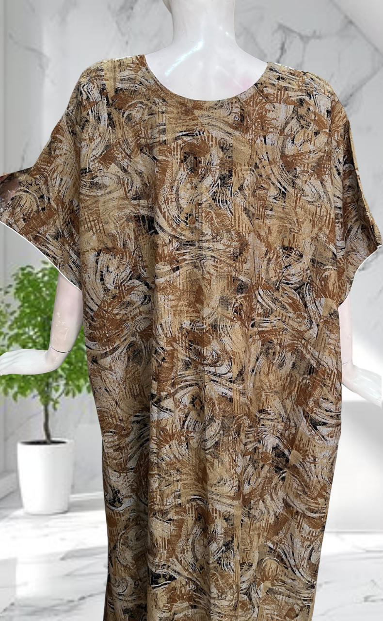 Mustard Embroidery Spun Nighty. Flowy Spun Fabric | Laces and Frills