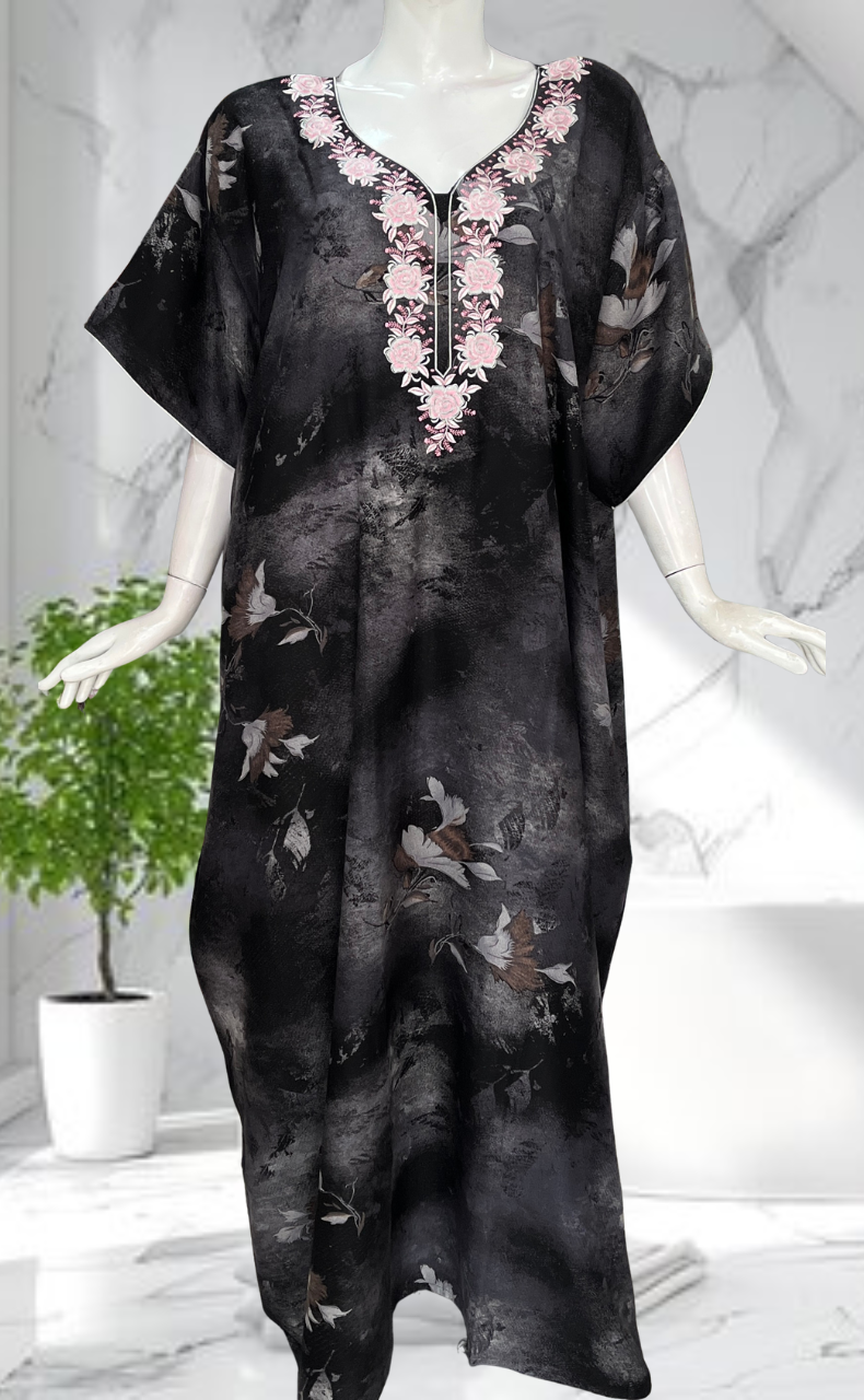 Black Embroidery Spun Nighty. Flowy Spun Fabric | Laces and Frills