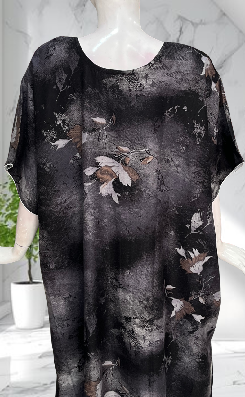 Black Embroidery Spun Nighty. Flowy Spun Fabric | Laces and Frills