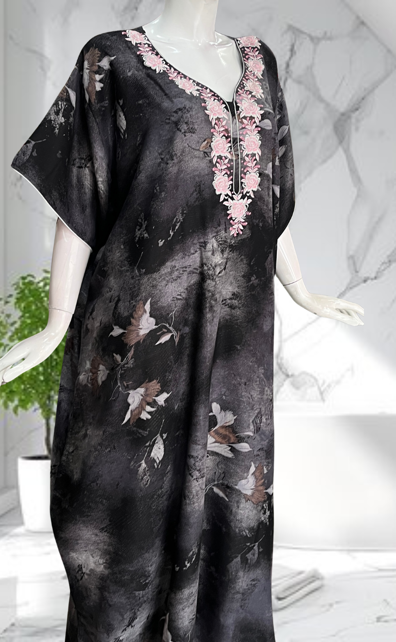 Black Embroidery Spun Nighty. Flowy Spun Fabric | Laces and Frills