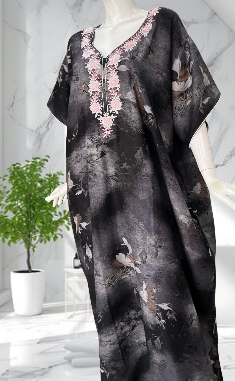 Black Embroidery Spun Nighty. Flowy Spun Fabric | Laces and Frills