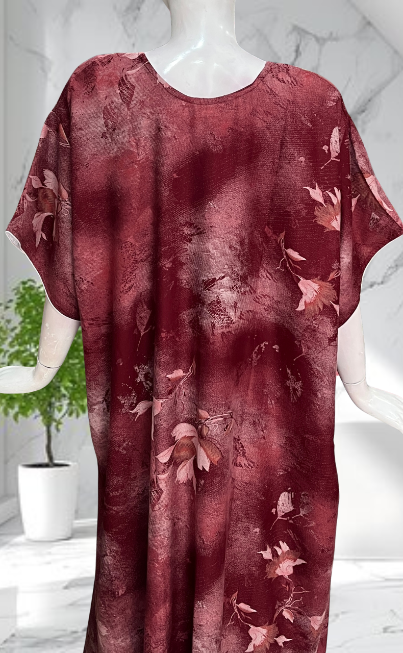 Maroon Embroidery Spun Nighty. Flowy Spun Fabric | Laces and Frills