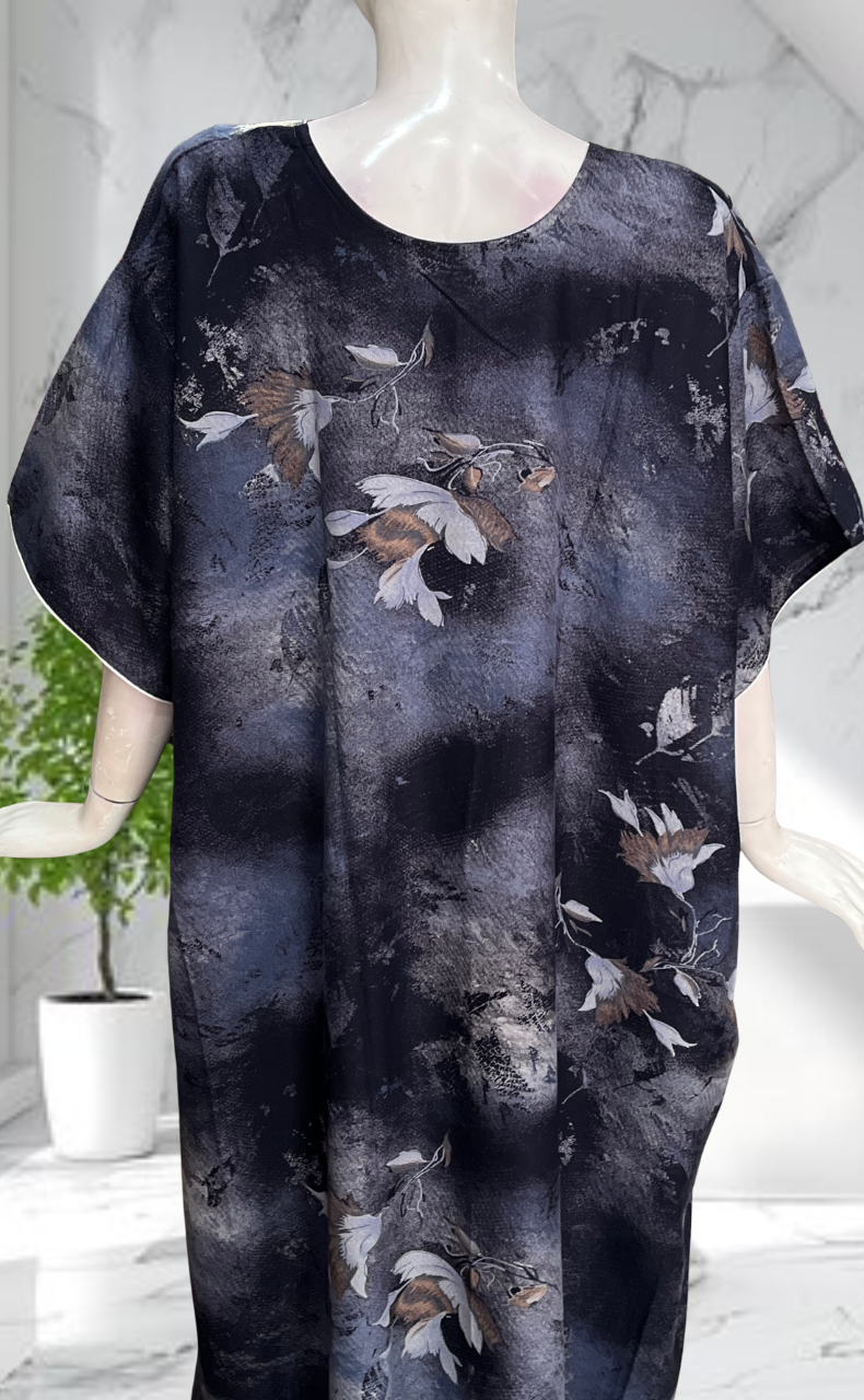 Navy Blue Embroidery Spun Nighty. Flowy Spun Fabric | Laces and Frills