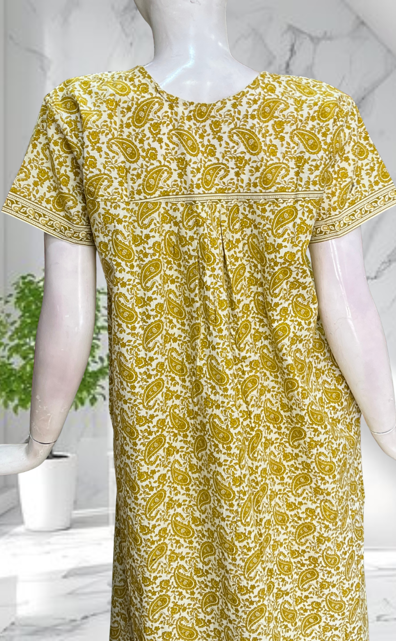 Yellow Paisley Print Pure Cotton Nighty. Pure Durable Cotton | Laces and Frills