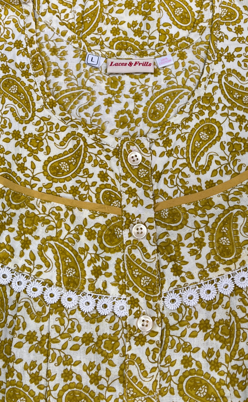Yellow Paisley Print Pure Cotton Nighty. Pure Durable Cotton | Laces and Frills
