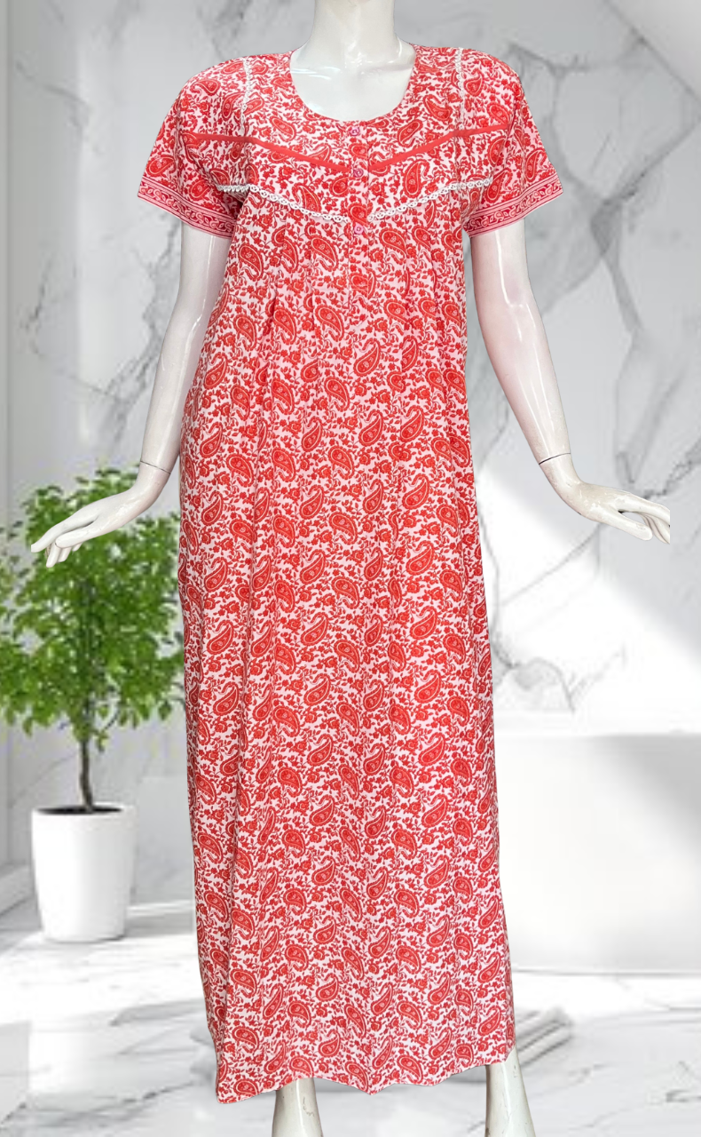 Peach Paisley Print Pure Cotton Nighty. Pure Durable Cotton | Laces and Frills