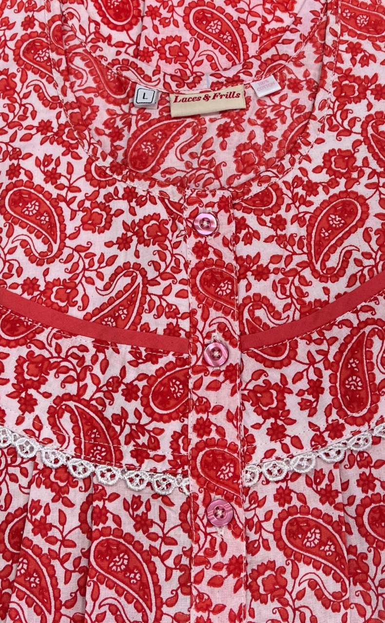 Peach Paisley Print Pure Cotton Nighty. Pure Durable Cotton | Laces and Frills
