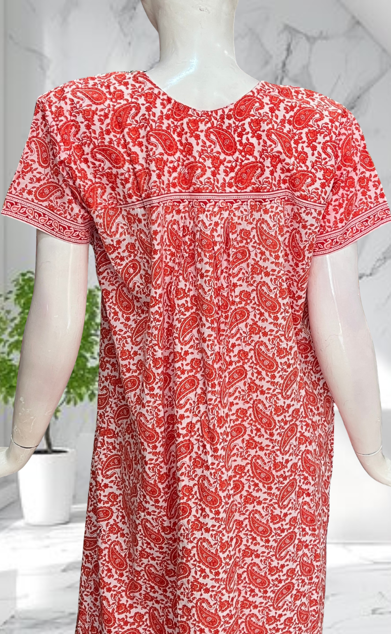 Peach Paisley Print Pure Cotton Nighty. Pure Durable Cotton | Laces and Frills