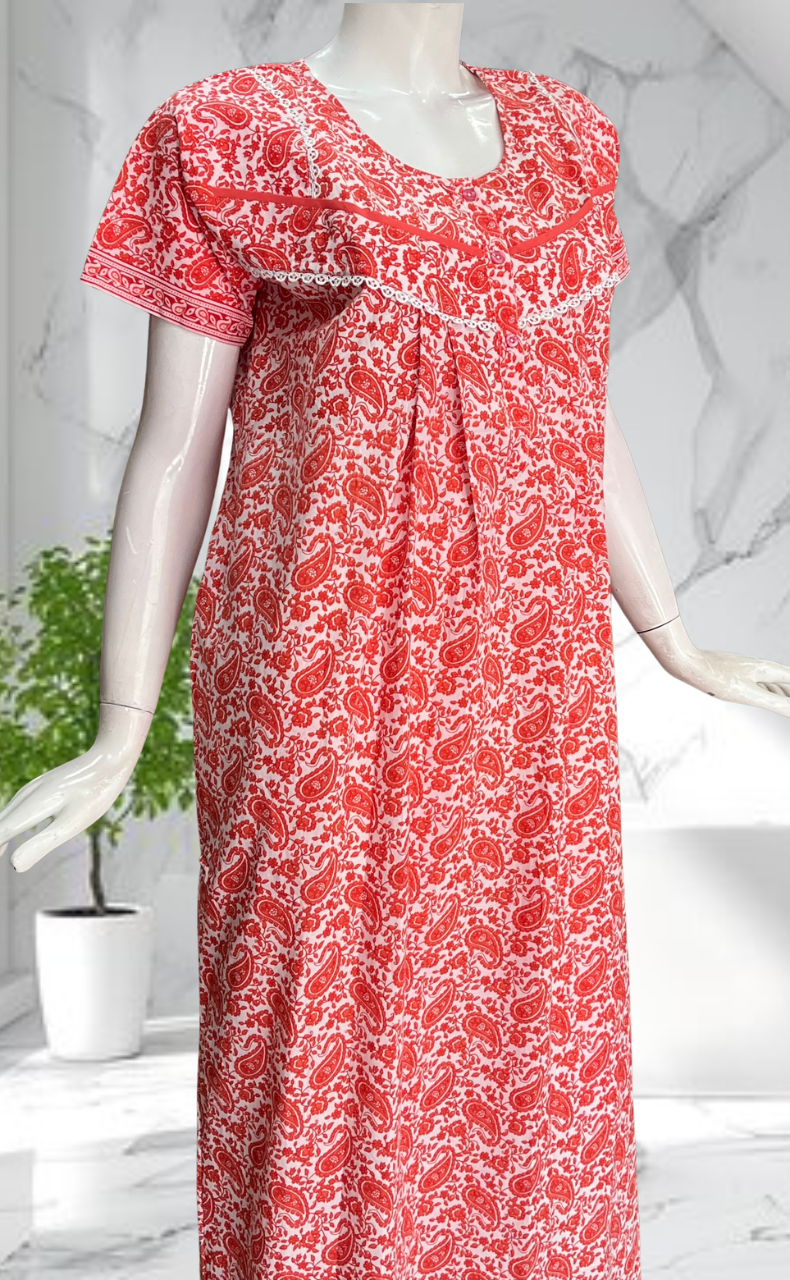 Peach Paisley Print Pure Cotton Nighty. Pure Durable Cotton | Laces and Frills