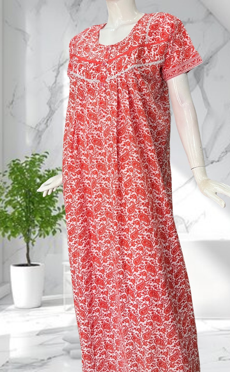 Peach Paisley Print Pure Cotton Nighty. Pure Durable Cotton | Laces and Frills