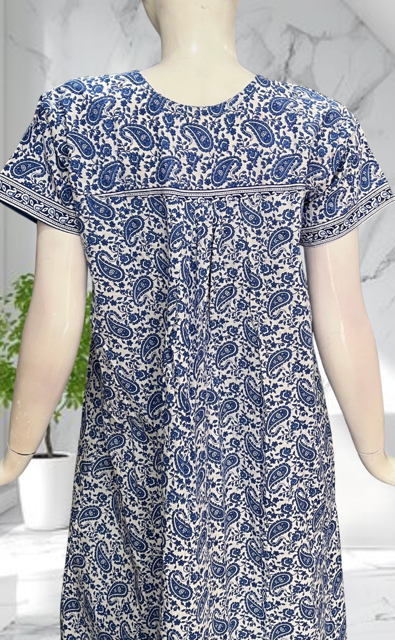 Blue Paisley Print Pure Cotton Nighty. Pure Durable Cotton | Laces and Frills