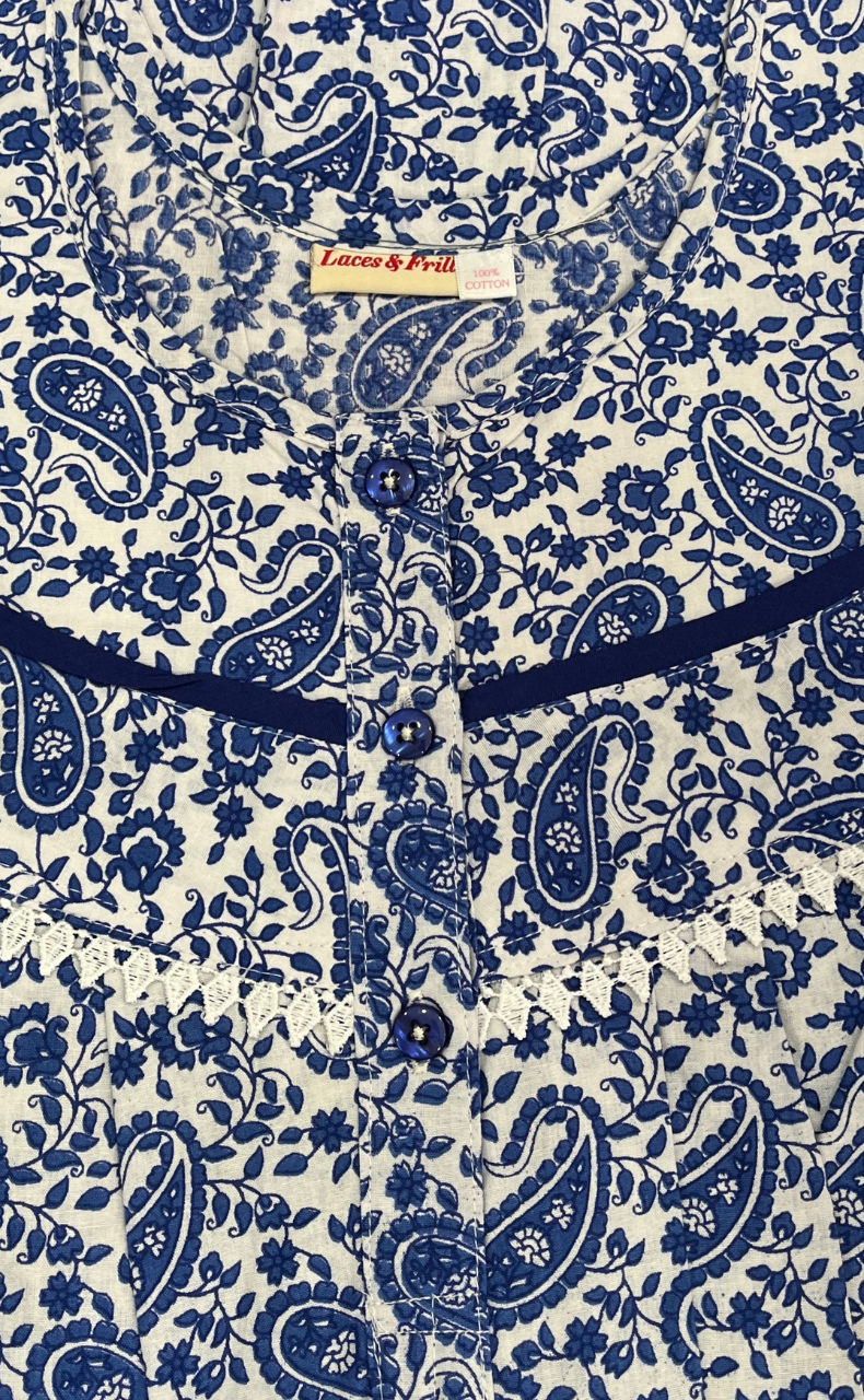 Blue Paisley Print Pure Cotton Nighty. Pure Durable Cotton | Laces and Frills