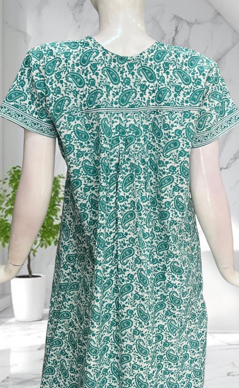 Sea Green Paisley Print Pure Cotton Nighty. Pure Durable Cotton | Laces and Frills