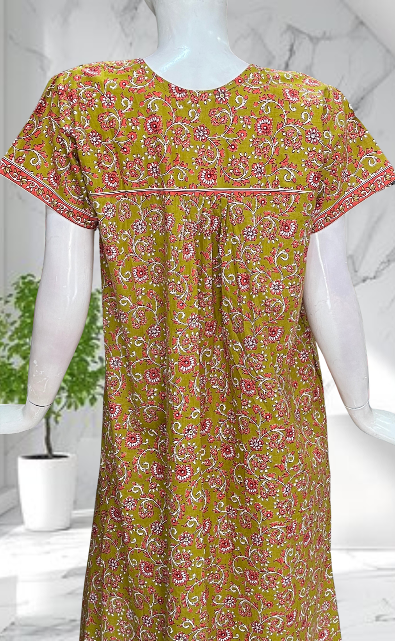 Yellow Garden Pure Cotton Nighty. Pure Durable Cotton | Laces and Frills