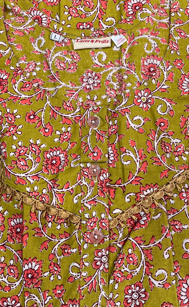 Yellow Garden Pure Cotton Nighty. Pure Durable Cotton | Laces and Frills
