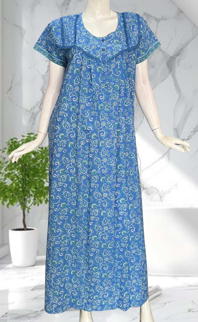 Blue Garden Pure Cotton Nighty. Pure Durable Cotton | Laces and Frills