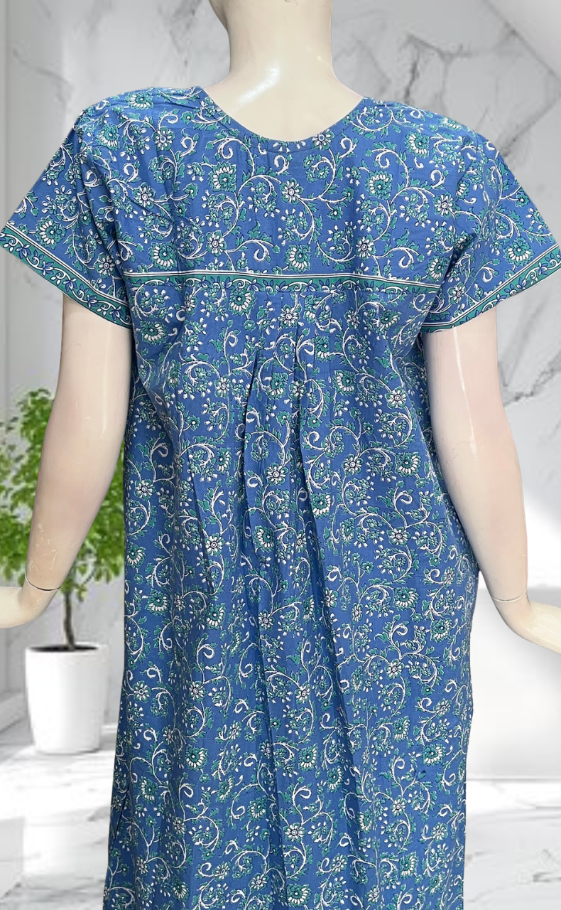 Blue Garden Pure Cotton Nighty. Pure Durable Cotton | Laces and Frills