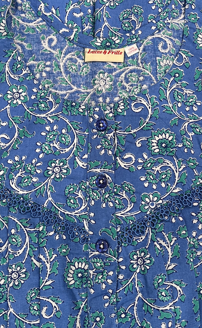 Blue Garden Pure Cotton Nighty. Pure Durable Cotton | Laces and Frills