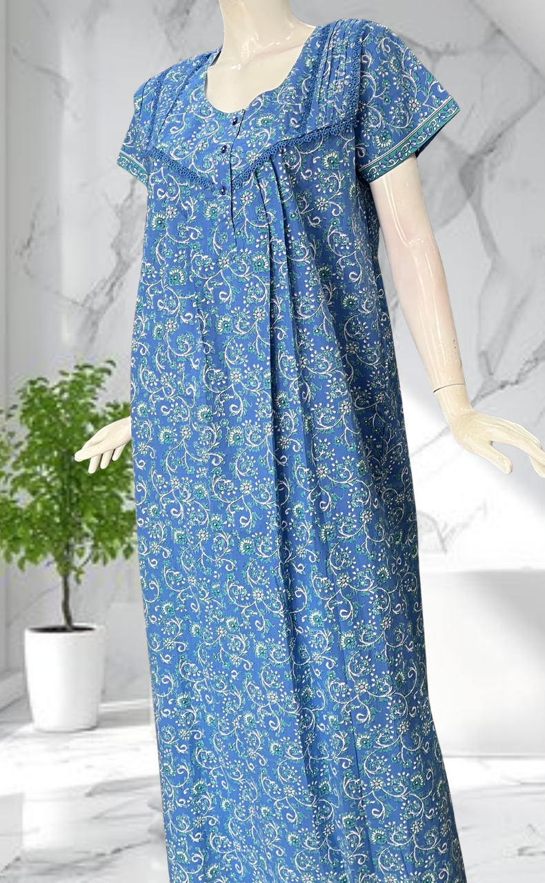 Blue Garden Pure Cotton Nighty. Pure Durable Cotton | Laces and Frills