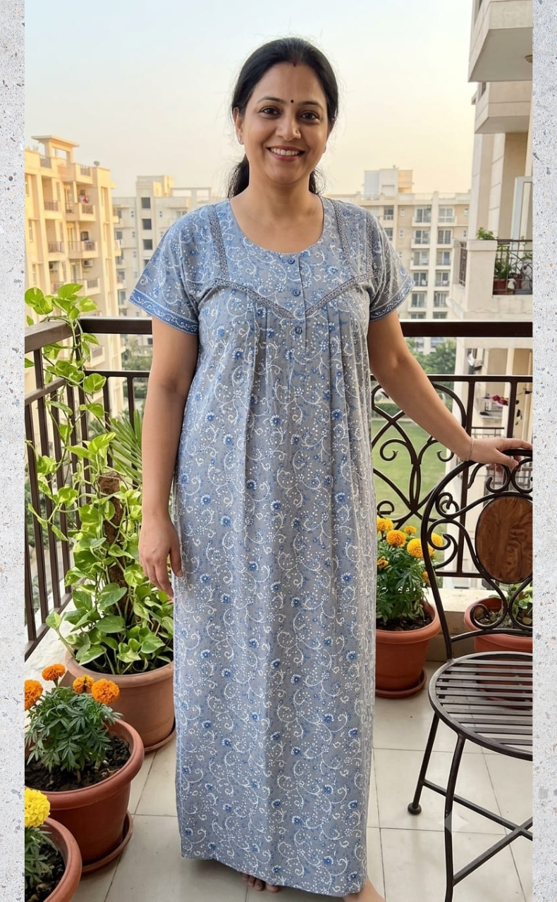 Grey Garden Pure Cotton Nighty. Pure Durable Cotton | Laces and Frills