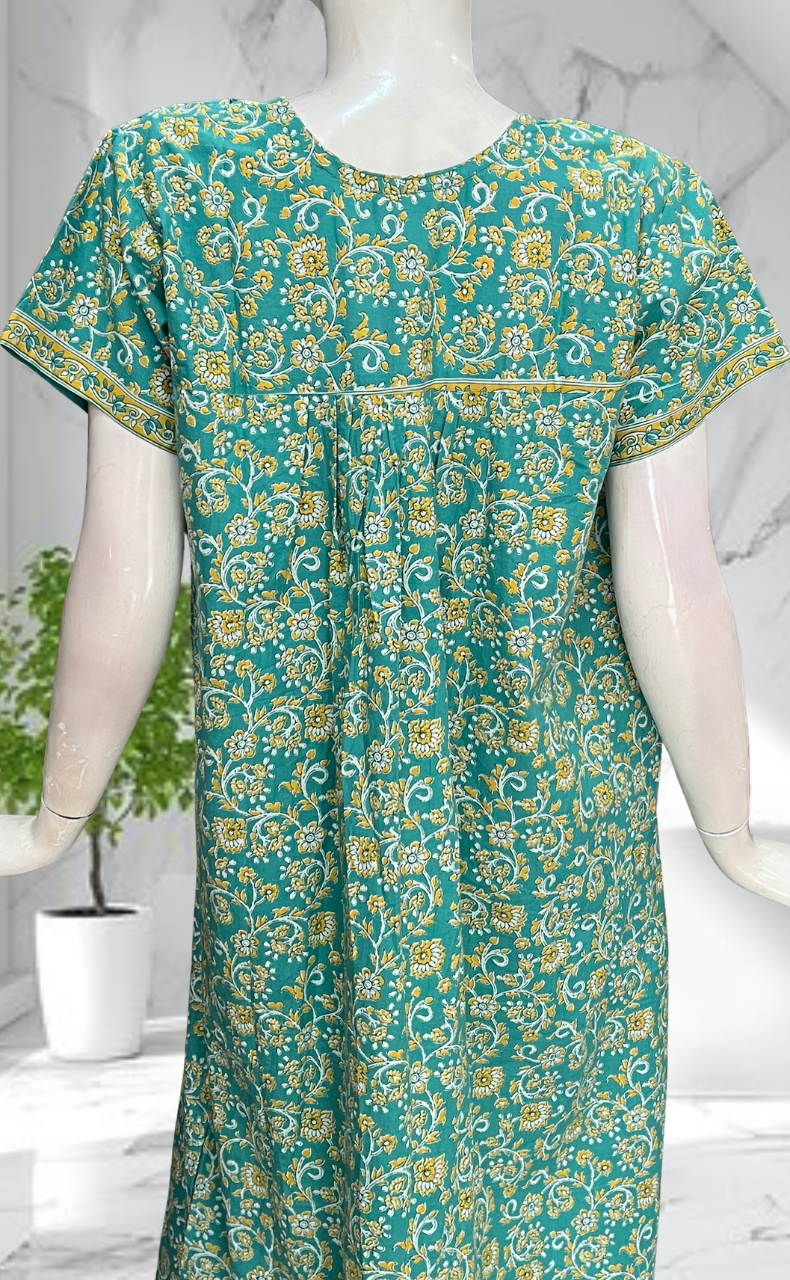 Sea Green Garden Pure Cotton Nighty. Pure Durable Cotton | Laces and Frills