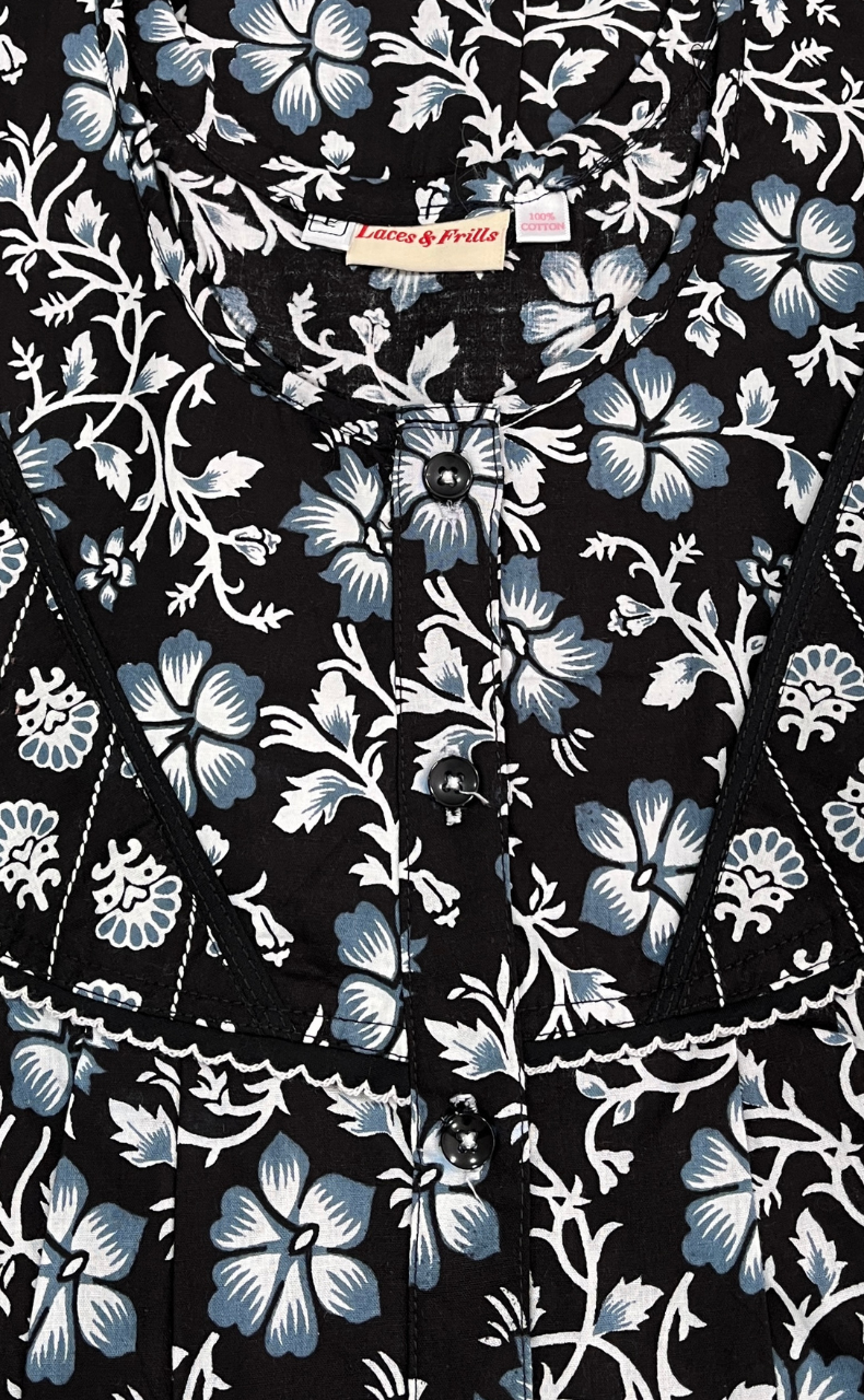 Black Floral Pure Cotton Nighty. Pure Durable Cotton | Laces and Frills