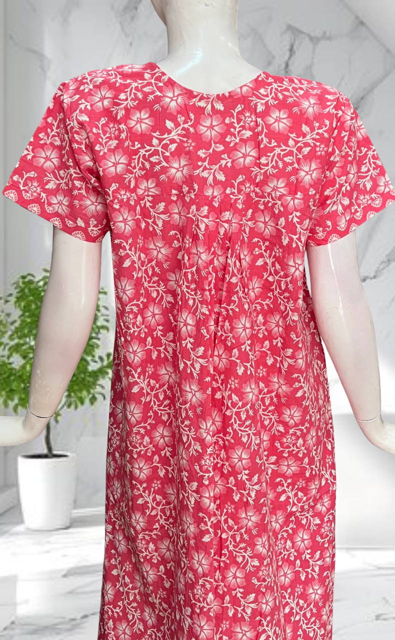 Pink Floral Pure Cotton Nighty. Pure Durable Cotton | Laces and Frills