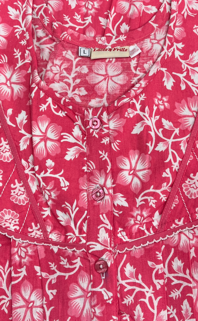 Pink Floral Pure Cotton Nighty. Pure Durable Cotton | Laces and Frills