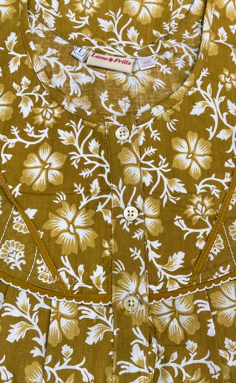 Yellow Floral Pure Cotton Nighty. Pure Durable Cotton | Laces and Frills