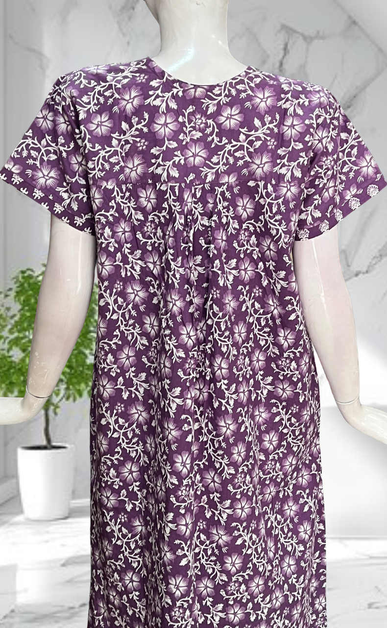 Lavender Floral Pure Cotton Nighty. Pure Durable Cotton | Laces and Frills